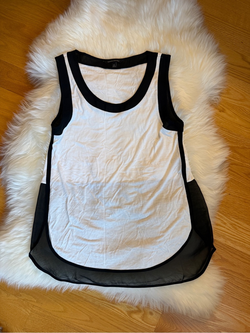 Banana Republic White Tank with Black Trim and Sheer Hem